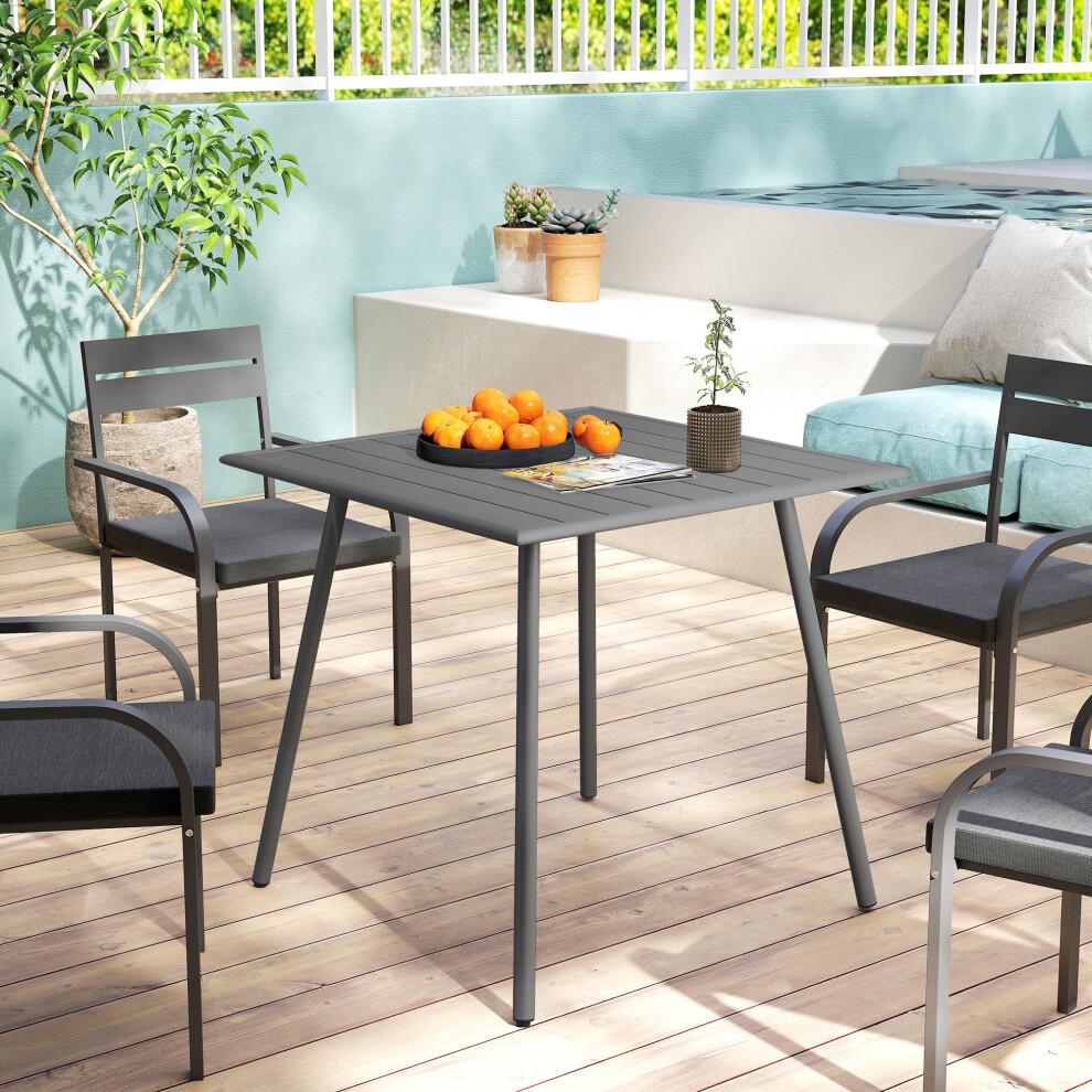 Square Garden Table Steel Frame 80x80cm with Slat Top for Outdoor Use Seats 4 Grey-image-OPC-PMG8YCH-NEW