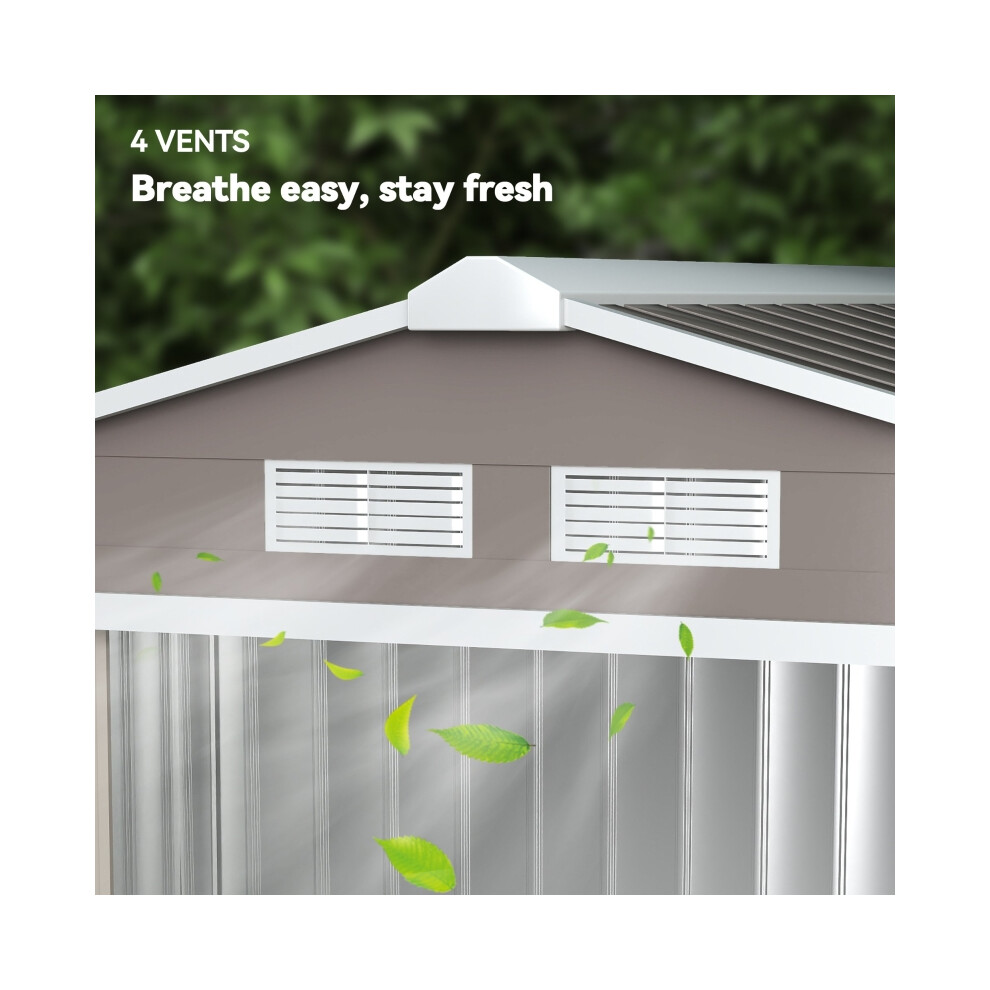 Metal Garden Storage Shed 7ft x 4ft Lockable Steel Grey with Air Vents Roofed Tool Storage-image-OPC-PMG96SV-NEW