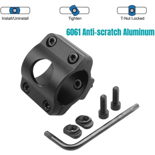 Flashlight Mount 25.4mm / 1 Inch Aluminum Scope Ring Holder Compatible With M-IOK Rail Systems Includes Hardware 2