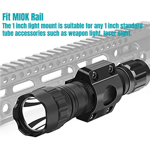 Flashlight Mount 25.4mm / 1 Inch Aluminum Scope Ring Holder Compatible With M-IOK Rail Systems Includes Hardware 1