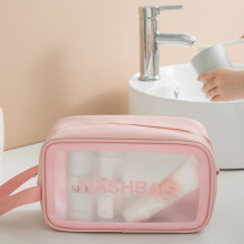 Große wasserfeste transparente Make-up-Tasche 26x10x15cm pink