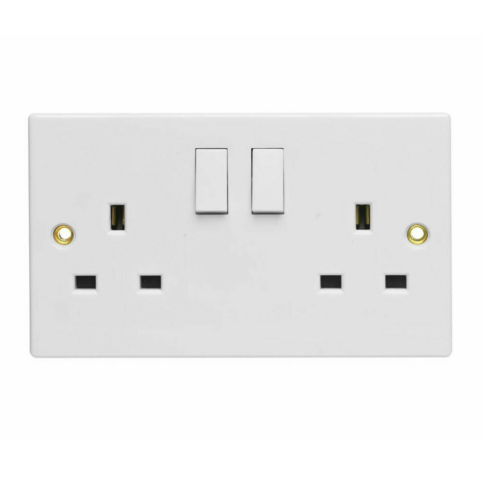 Mains Socket 2 Gang Flush Switched 13Amp Face Plate White Power Outlet 5018477333243