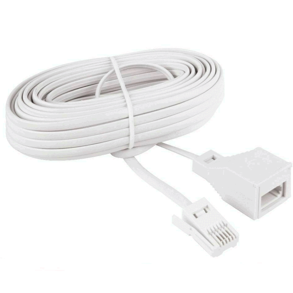 Rj11 Telephone Extension Lead Cable Bt Plug To Socket 20 Metre Length, White 5024996812206