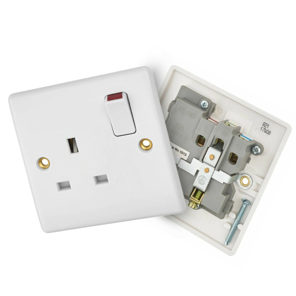 Mains Socket 1 Gang Flush Switched 13Amp Face Plate White Power Outlet 5018477333236