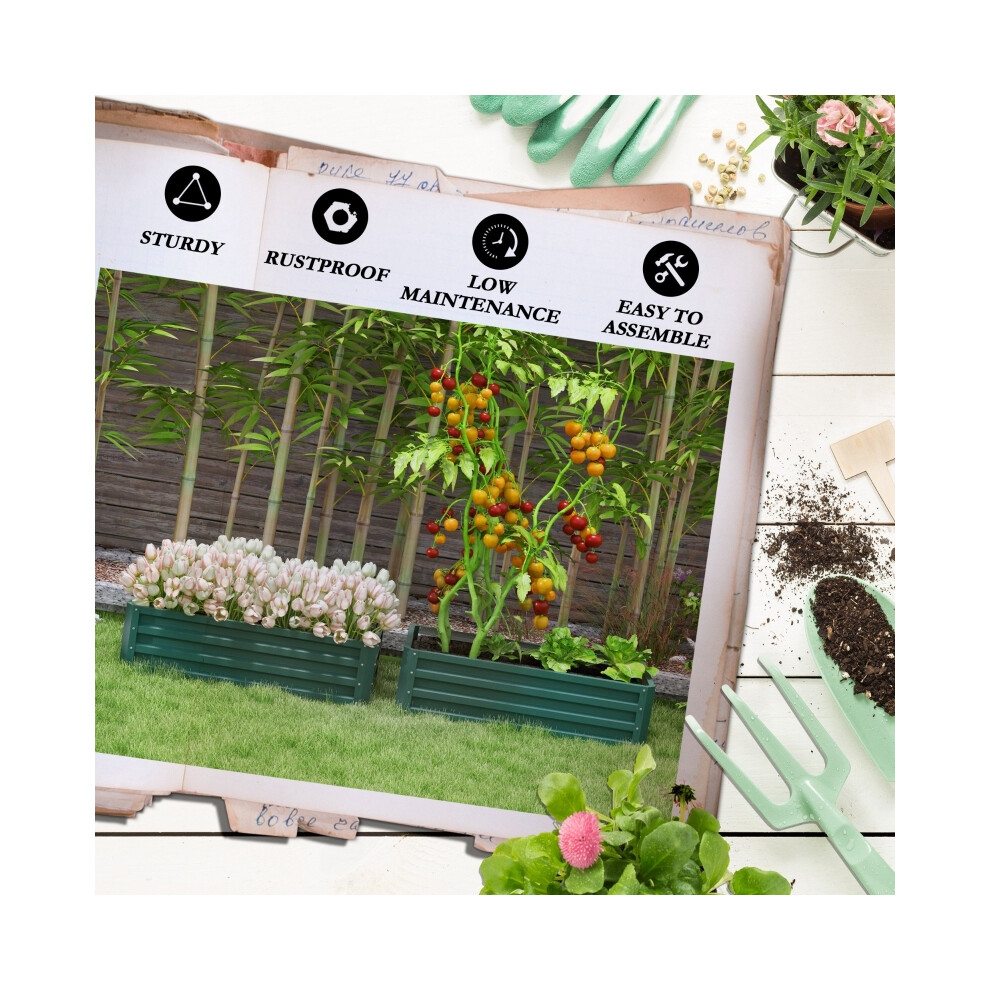 Outdoor Green Steel Planter Boxes Set of 2 110 x 65cm Weather-Resistant Garden Plant Pots-image-OPC-PMGBB2V-NEW
