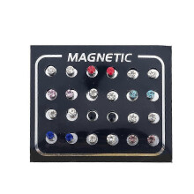 (7mm, Multicolor) 12pairs/set Unisex Rhinestone Inlaid Magnetic Stud Earrings Non Piercing Jewelry Z