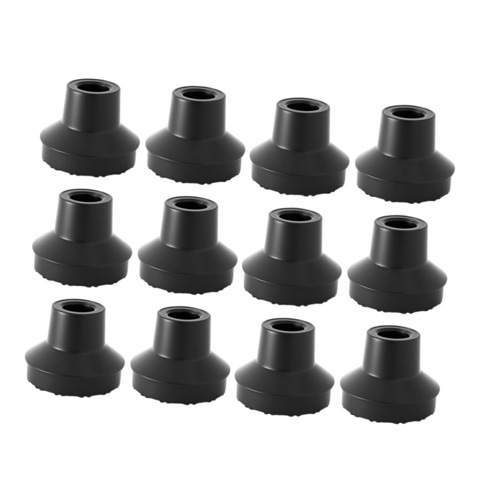 Black Rubber Cane Tips 12-Pcs Non-Slip End Caps For Walking Sticks, Canes, Crutches, Tripod Quad Stabilizers, Rubber Ferrules