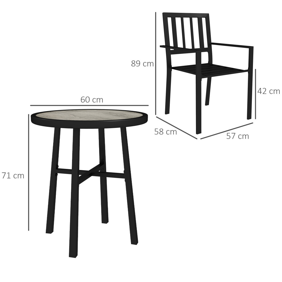 Patio Bistro Set 3 Pieces with Plastic Top and Stackable Chairs Galvanised Steel Frame Grey for Outdoor Dining-image-OPC-PMGBJZB-NEW