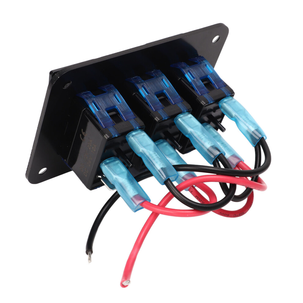 Pre Wired 3 Gang Aluminum Rocker Switch Panel Backlit 12V-24V Blue 8411356132536