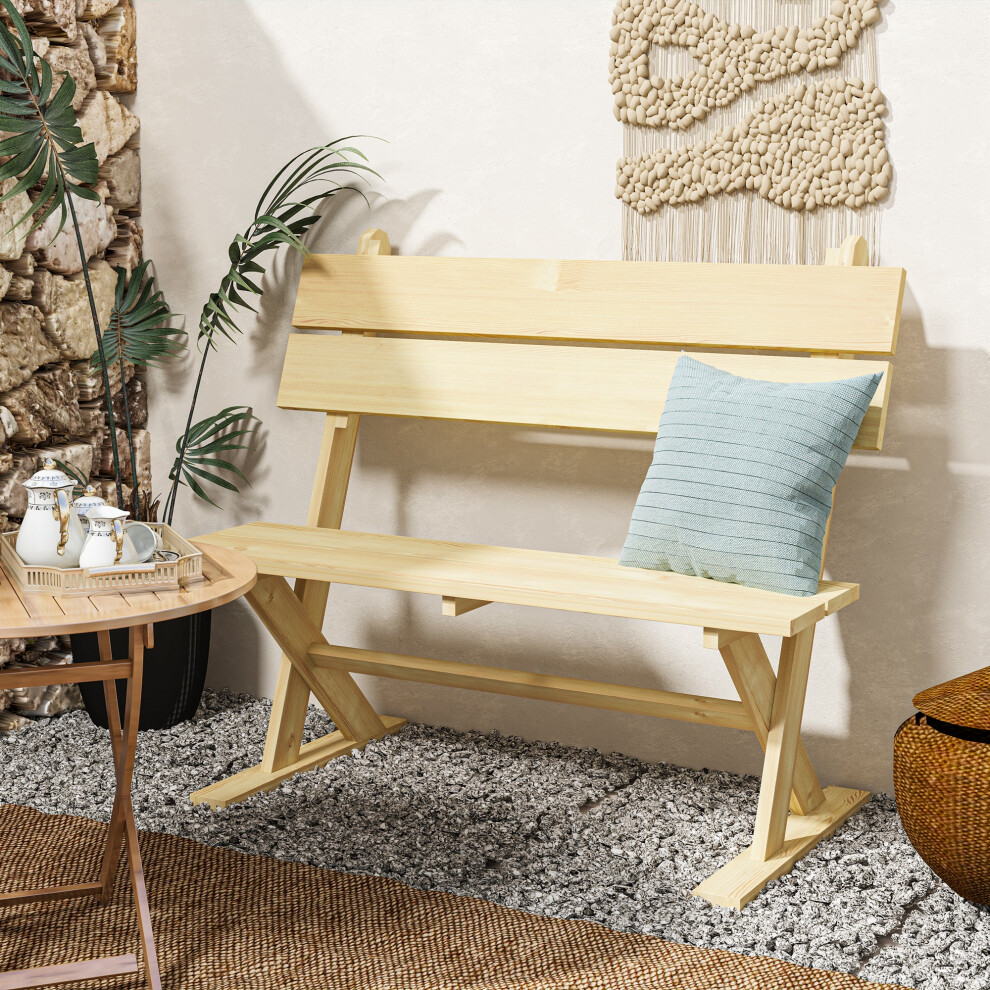 Wooden Garden Bench 2 Seater Fir Outdoor Loveseat Slatted Seat Sloping Back Natural Finish-image-OPC-PMGBNQV-NEW