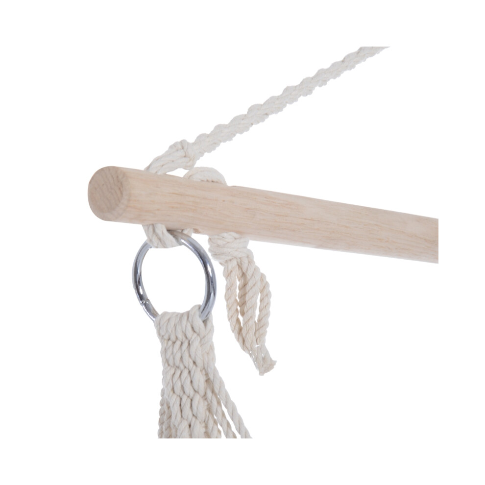 Brown Rope Hanging Garden Chair with Padded Seat & Backrest Wooden Support Outdoor Hammock for Patio & Trees Portable Design-image-OPC-PMGBP57-NEW