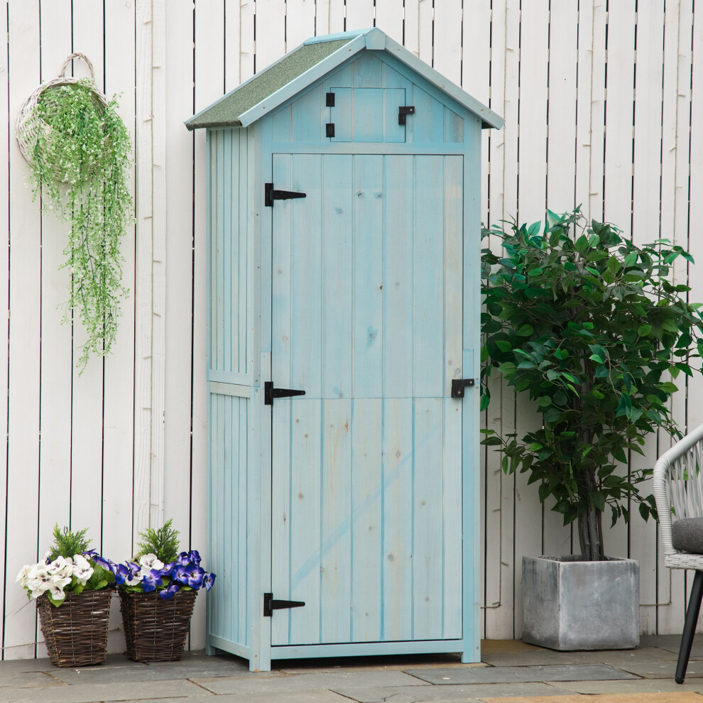Vertical Garden Shed with 3 Shelves Durable Wooden Outdoor Storage Cabinet for Tools 77x54.2x179cm in Blue-image-OPC-PMGBP7J-NEW