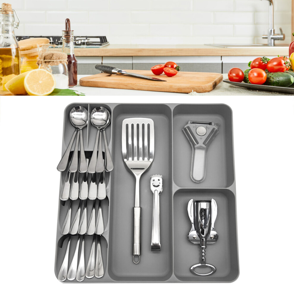 Eco-Friendly Gray 3-in-1 Plastic Silverware Drawer Organizer for Knife, Fork, Spoon-image-OPC-PMGBPBX-NEW