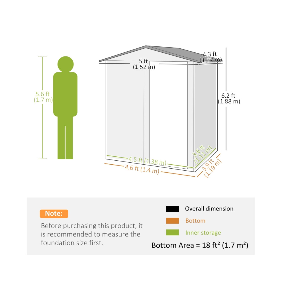 Outdoor Garden Storage Shed 4.3 x 5ft Grey Wood Effect Weather-Resistant Storage with Ventilation-image-OPC-PMGBTDG-NEW