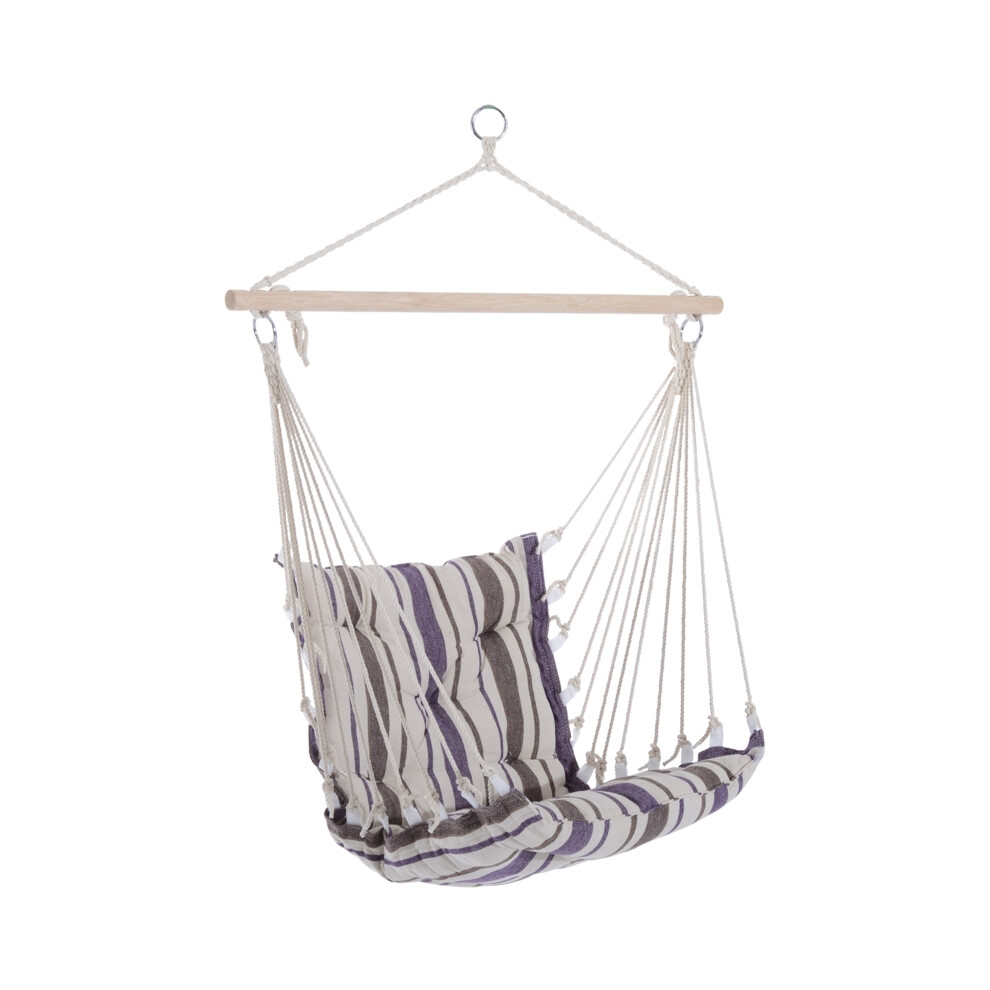 Outdoor Rope Hammock Chair with Soft Padded Cushion & Wooden Support Bar Portable Garden Swing Seat for Patio & Tree Brown-image-OPC-PMGBV7Z-NEW