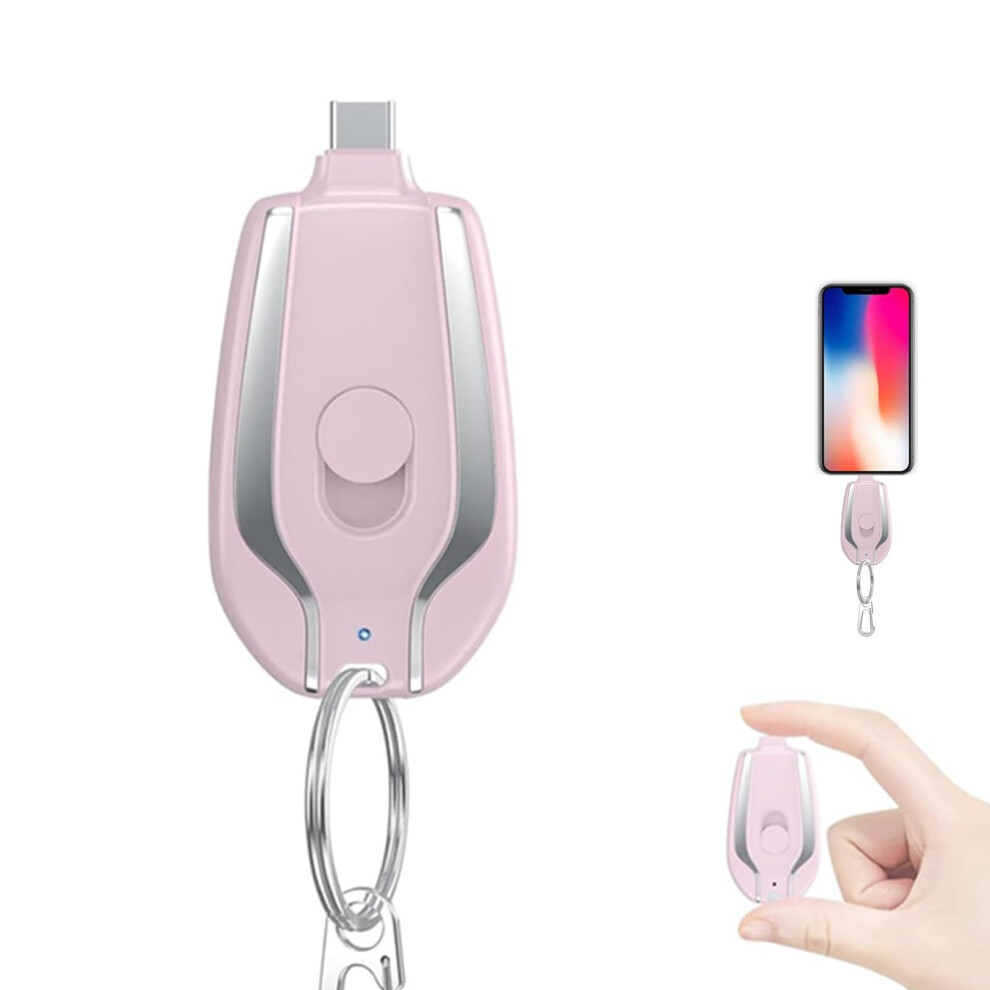 Keyring Power Bank 1500Mah Mini Portable Charger, Type-C Keychain Phone Charger, Small Emergency Power Bank Pink 9393856650903