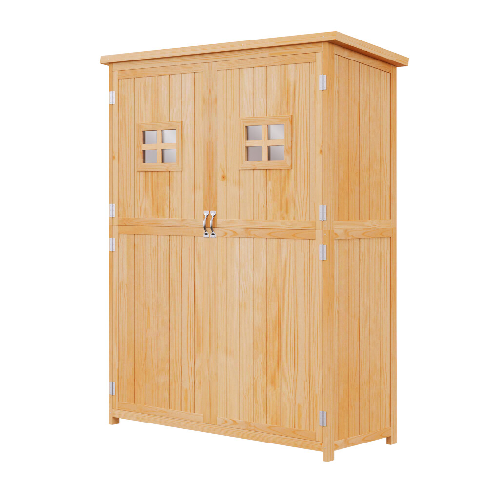 Garden Wooden Shed with Dual Windows 127.5L Outdoor Storage Cabinet Double Doors Natural Finish 164H x 50W x 127.5L cm-image-OPC-PMGCBHF-NEW