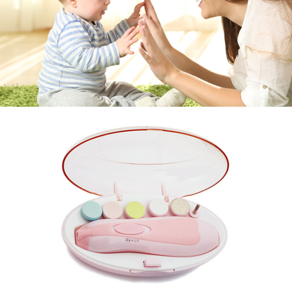 Portable Baby Nail Trimmer With 6 Gentle Grinding Heads Safe For Kids Pink
