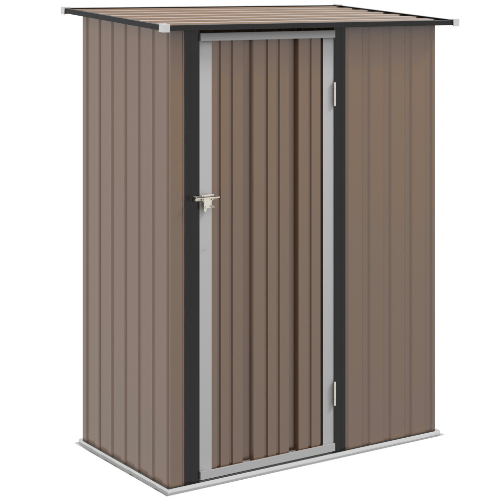 Garden Storage Shed Metal 5ft x 3ft with Lockable Door Brown Outdoor Tool Storage with Sloped Roof for Equipment-image-OPC-PMGCF79-NEW
