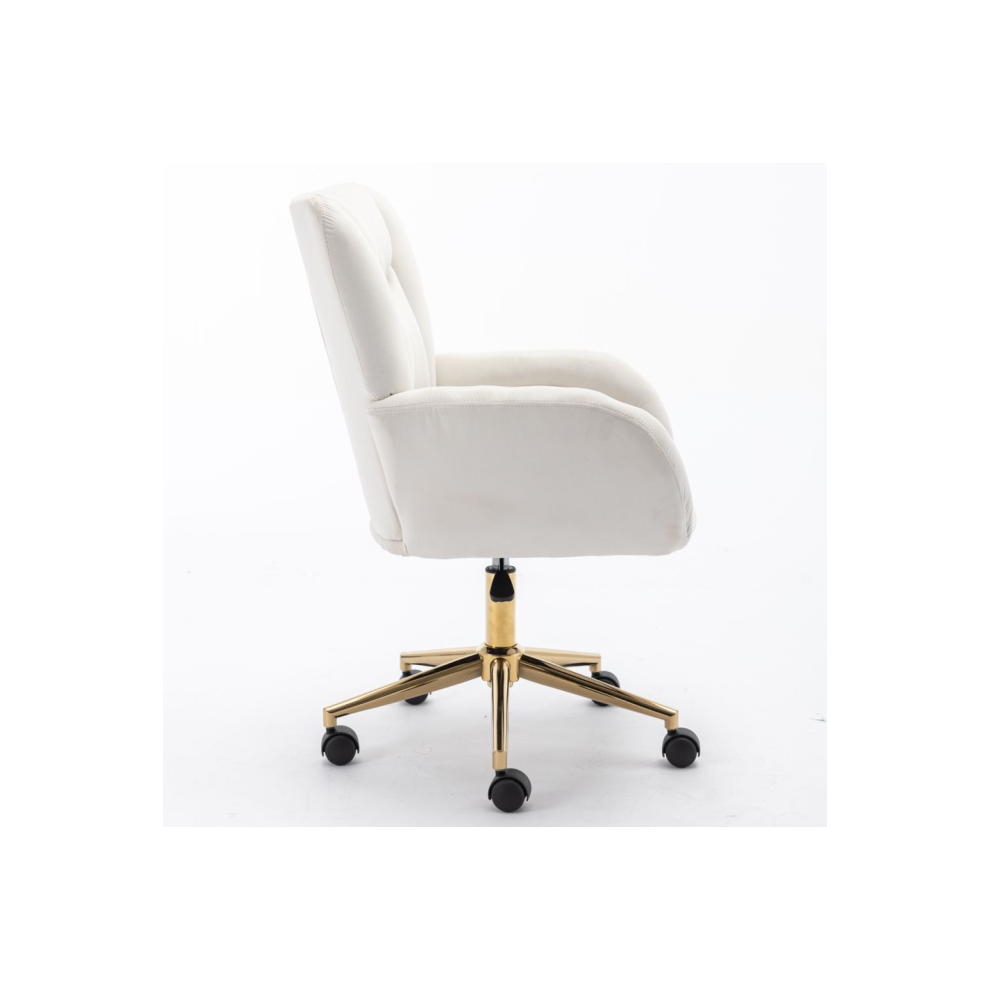 Velvet Fabric Home Office Chair with Gold Legs Adjustable Height Swivel Ivory Indoor Office Chair-image-OPC-PMGCHSQ-NEW