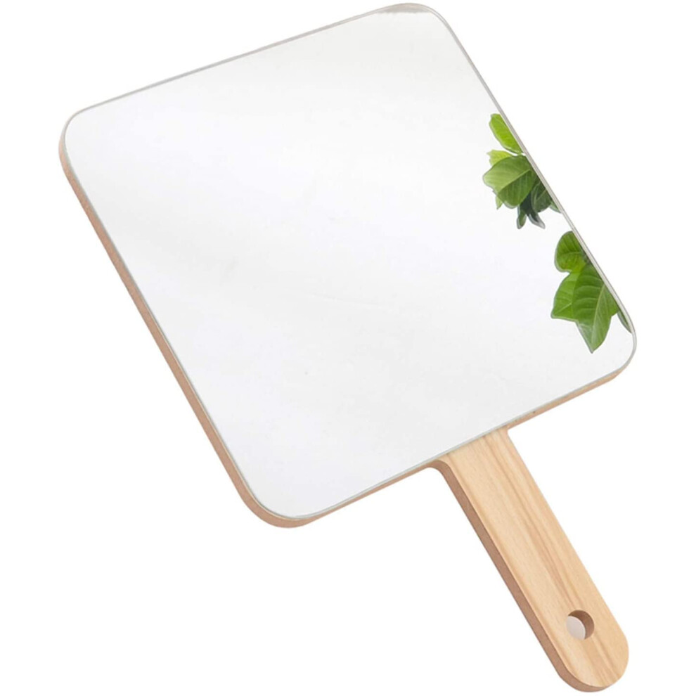 Portable Travel Mirror Wooden Dressing Table Mirror Square Flat Mirror Hairdressing Salon Hand Mirror Makeup