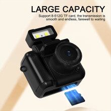 Mini SLR Style Camera Cmos 64GB with Flash Light & Charging Dock Portable Video Recorder DV 1080P LCD Screen White