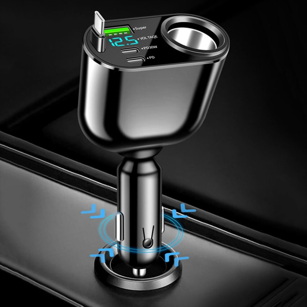 Car Charger Folding Retractable Cable Pd30w+Super Fast Charge 100W Suitable For All Models Light 4853677805470