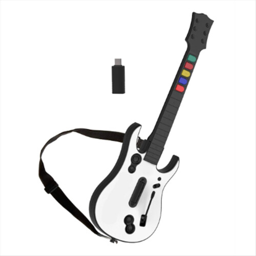 2.4G Wireless Game Guitar Controller for PC Compatible with Clone Rock Band Games Remote Joystick Console White