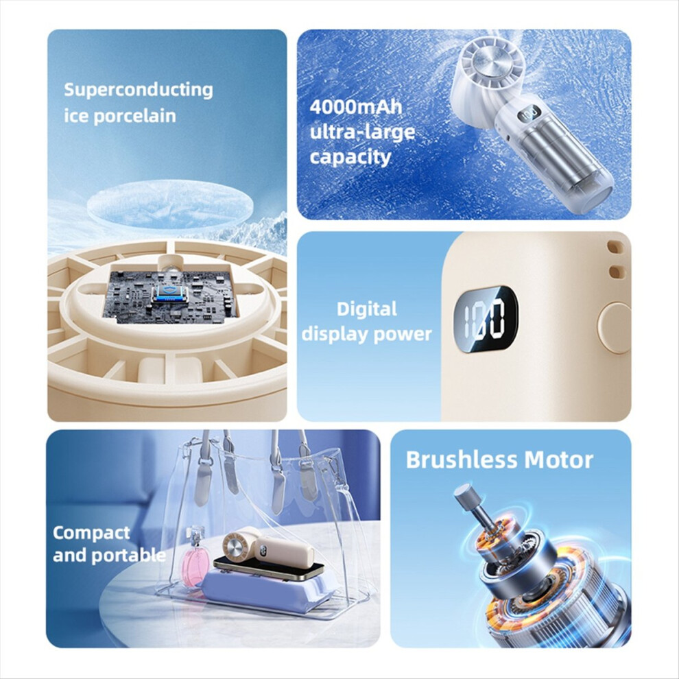 Ice Compress Mini Fan Cooling Handheld Folding Digital Display Mute Desktop Neck Fan,C 4853677819552