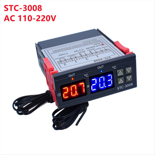 Dual Digital -3008 Temperature Controller Two Relay Output Thermostat Heater with Probe Controller,B 2