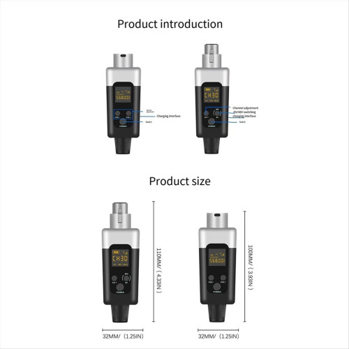 New K1 UHF Wireless Microphone Transmitter Receiver XLR System for 48V Capacitive 1 to 2