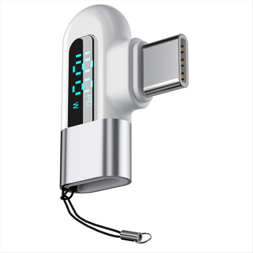 120W Type C to Adapter Elbow Digital Display USB Adapator Fast Charging Converter Silver 1