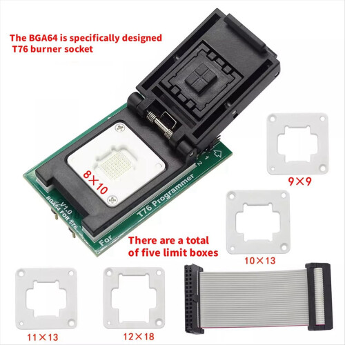 EMMC BGA64 Adapter IC Socket for T76 Programmer with Dual Head Spring-Loaded Test Probe Holder + Limit Frames 2