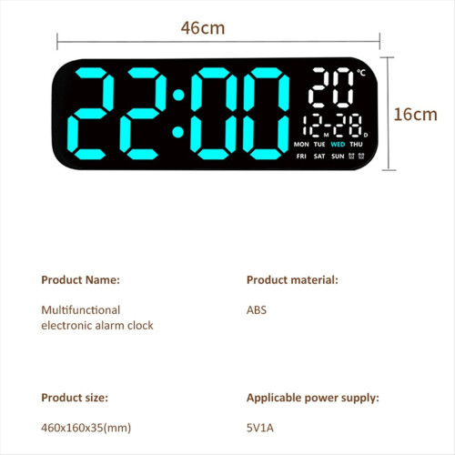 Large Digital Clock LED Clocks Temp Date Week Display 10 Brightness Adjustable Electronic with Remote Control 2
