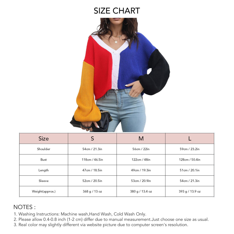 Color Block Knit Sweater Coat Loose V-Neck Long Sleeve Open Front S- L-image-OPC-PMGD22K-NEW