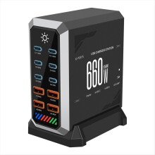 660W GaN USB Charger Station 10 Port Desktop Fast Type C 140W PD3.1 Quick Hub for Smartphone EU Plug