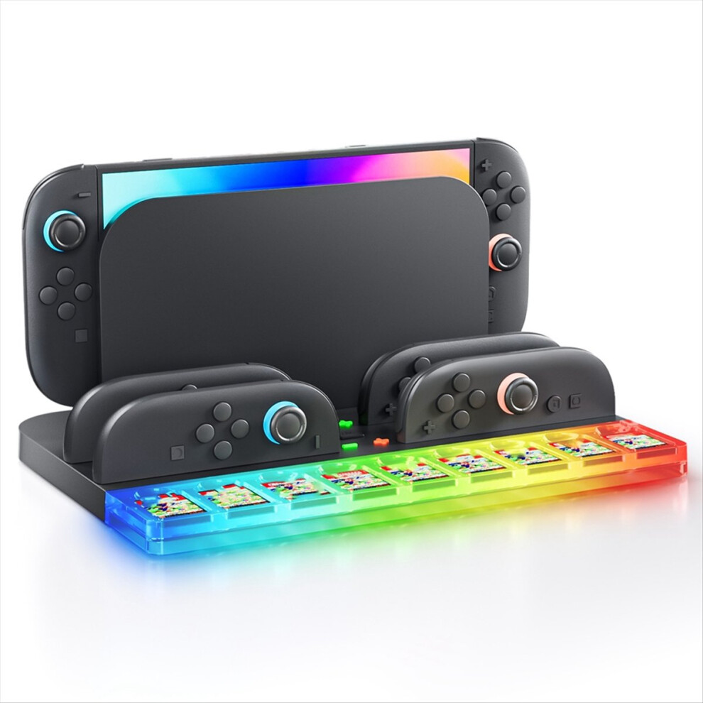 For Switch 2 2-In-1 Charging Dock & Game Card Storage Station For Ns2 Charger Base With Rgb Glow Light 4851887925674