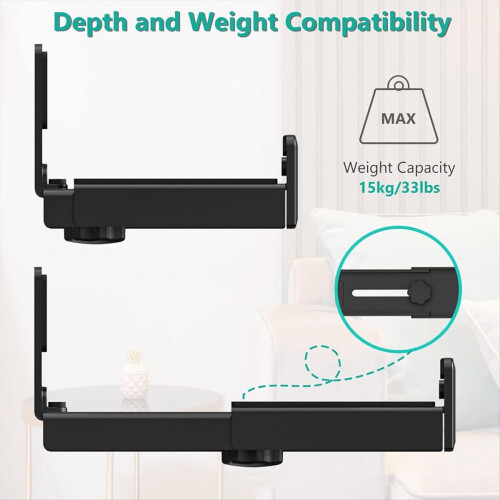 2PCS Universal Soundbar Wall Mount Depth Adjustable Speaker Under TV Bracket for Soundbars 2