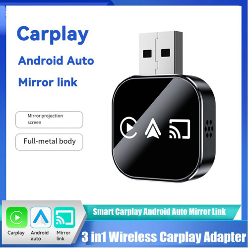 3In1 Wireless Carplay Smart Mirror Link Android Auto USB Dongle Adapter Wired to Plug A 2
