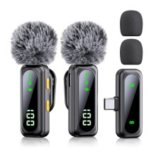 Professional Wireless Lavalier Microphone System with Smart Noise Reduction LED Power Display for Live Streaming Vlog B