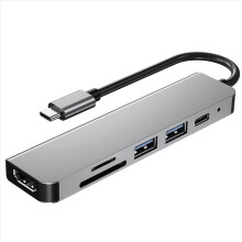 6 in 1 USB Type C Hub Adapter with 4K 30Hz -Compatible Multiport Card Reader USB3.0 TF PD Video Multi Ports