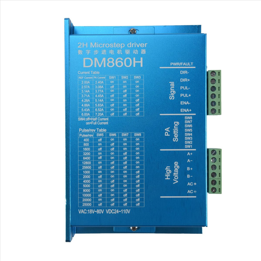 Dm860h Digital 57 / 86 Stepper Motor Driver With Fan 2-Phase Nema23,34 Dma860h 7.2A, 18-80Vac For Printing Cnc Drive 4853776851033
