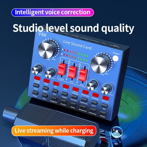 V8K Audio USB External Sound Card Multi Portable Microphone Live Broadcast for Mobile Phone Computer 1
