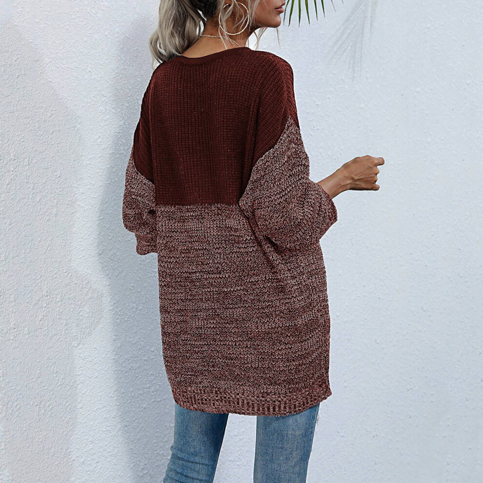 Women's Knitted Sweater, Round Neck, Drop Shoulder, Wine Red, Medium Size-image-OPC-PMGDRCM-NEW