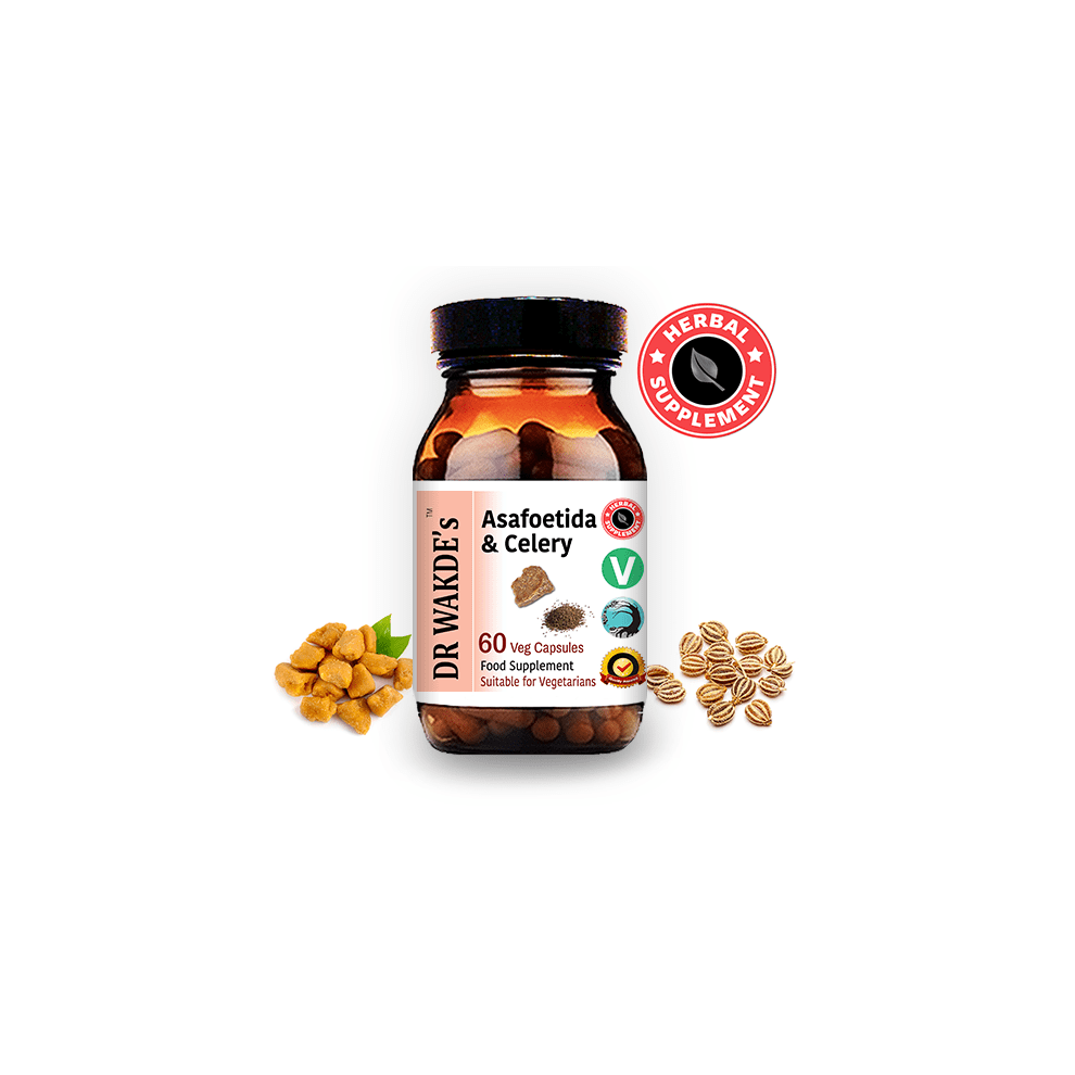 Dr Wakde's Asafoetida & Celery Capsules | 60 Veg Caps | Gas, Bloating And Digestive Support* | Plant-Based Supplement | Vegan | All Natural
