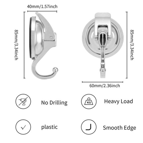 2Pack Heavy Duty Vacuum Suction Cup Wreath Hanger Silver 2