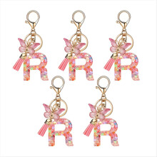 R type letter pendant pink cute initial keychain butterfly keychain