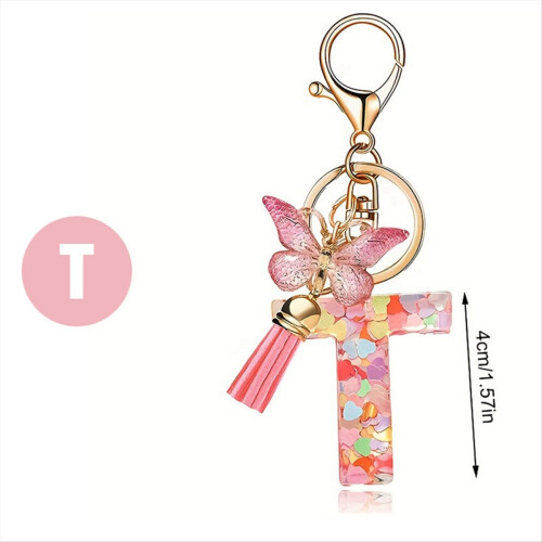 R type letter pendant pink cute initial keychain butterfly keychain 2