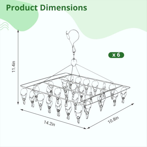 6pcs Stainless Steel Herb Drying Rack with 30 Clips, Windproof, 2