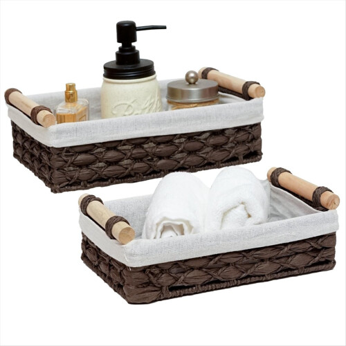 Storage Basket Wicker Baskets for Toilet Tank Top 2PCS 1